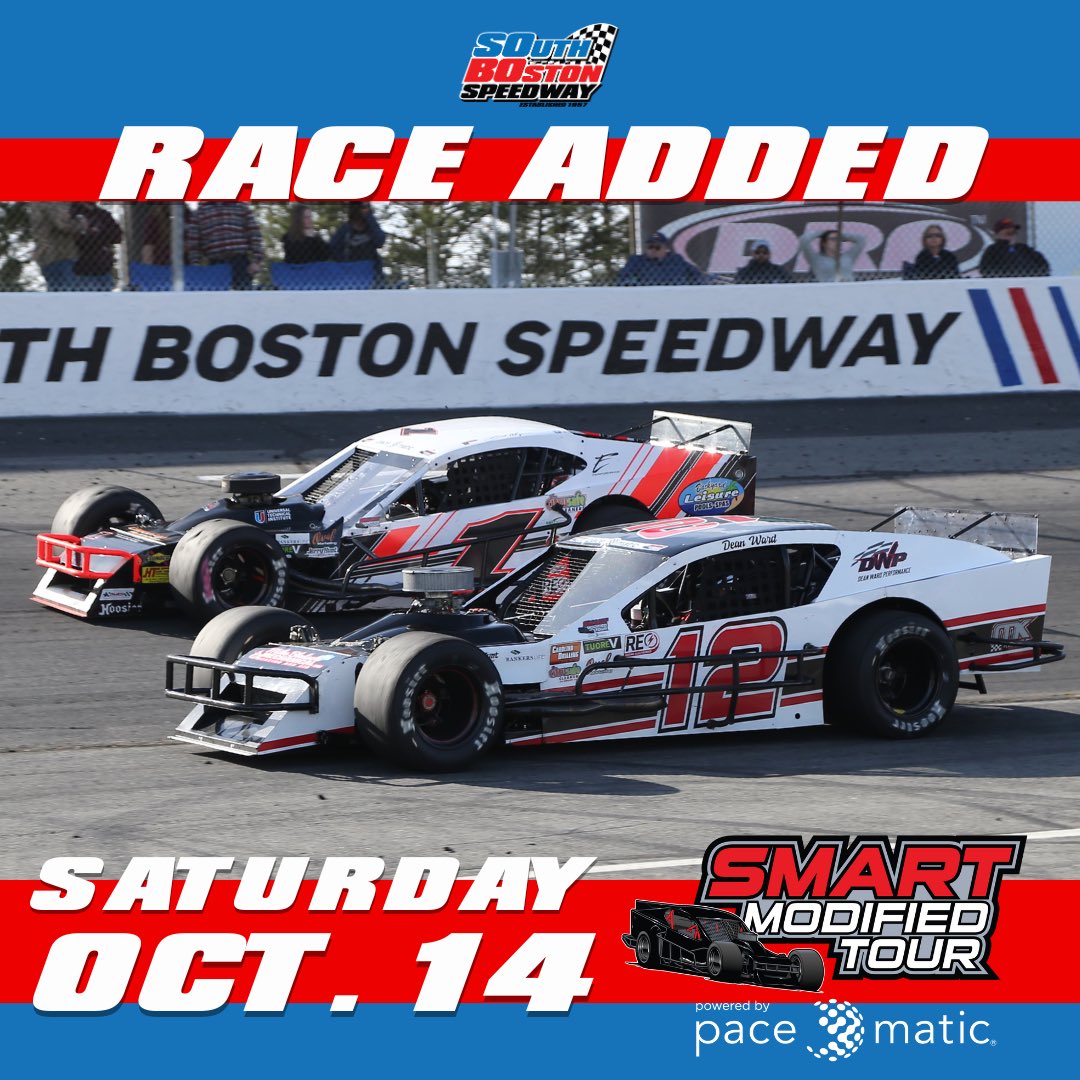 SoBoSpeedway57's tweet image. 𝐈𝐂𝐘𝐌𝐈: 𝐓𝐇𝐄 𝐌𝐎𝐃𝐒 𝐀𝐑𝐄 𝐁𝐀𝐂𝐊 𝐀𝐆𝐀𝐈𝐍 𝐈𝐍 𝟐𝟎𝟐𝟑! We’re welcoming the SMART Modified Tour to #SoBoSpeedway on Oct. 14. 

Tickets on sale now 🎟️: southbostonspeedway.com