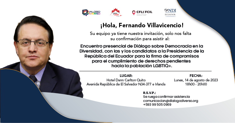DialogoDiverso's tweet photo. #DemocraciaEnDiversidad 🏳️‍🌈🏳️‍⚧️

@VillaFernando_  , candidato a la presidencia por @Construye_Ecu, te esperamos en nuestro Encuentro para hablar sobre los derechos de las personas LGBTIQ+.

Gracias al apoyo de @CanadaEcuador @NDI_Ecuador 

#TodasLasVocesImportan #lgbtiq https://t.co/SJXbJpLTi4