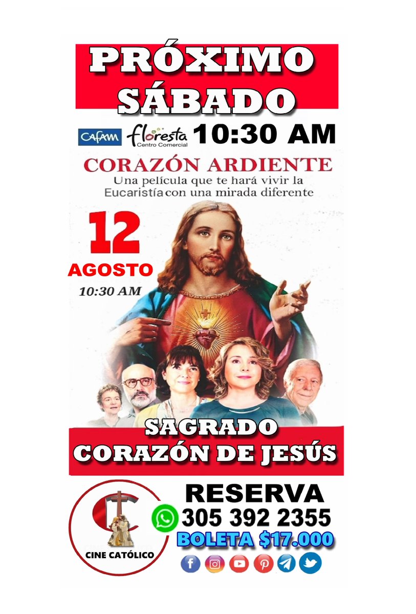 cinecatolico's tweet photo. PRÓXIMO SÁBADO 12 AGOSTO. INCLUYE RIFAS RESERVA EN: https://t.co/MebMWrC8pA

PELICULA SOBRE SAGRADO CORAZÓN DE JESÚS #hoy #Cine #peliculas #cinecatolico #Bogota #Bogotá #peliculascatolicas #bogotanorte #bogotadc #bogotano #bogota #emaus #emauscolombia #lazosdeamormariano https://t.co/AwKjVvXCY0