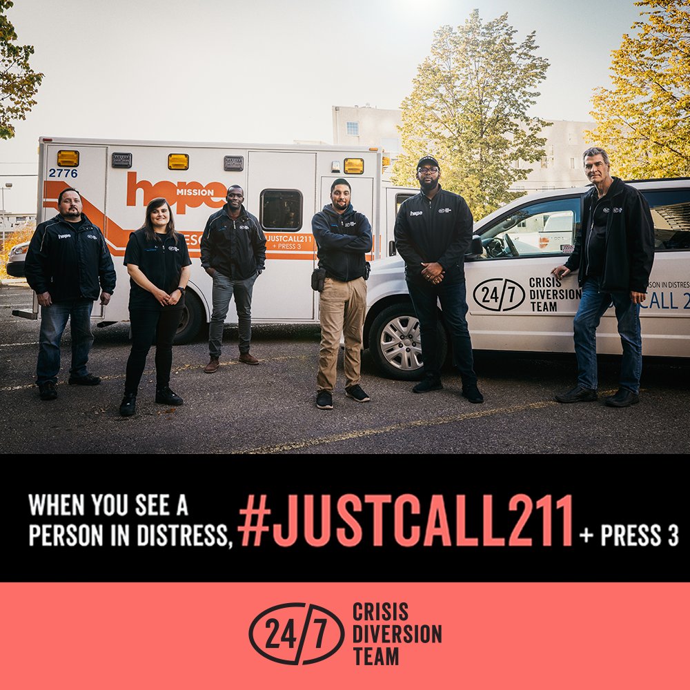 Our 24/7 Hope Mission Rescue Vans (HMRV) are committed to providing emergency care for our vulnerable neighbours on the street. If you see someone in distress please call 211 + Press 3. Learn more at crisisdiversionedmonton.ca #247crisisdiversion #hopemission