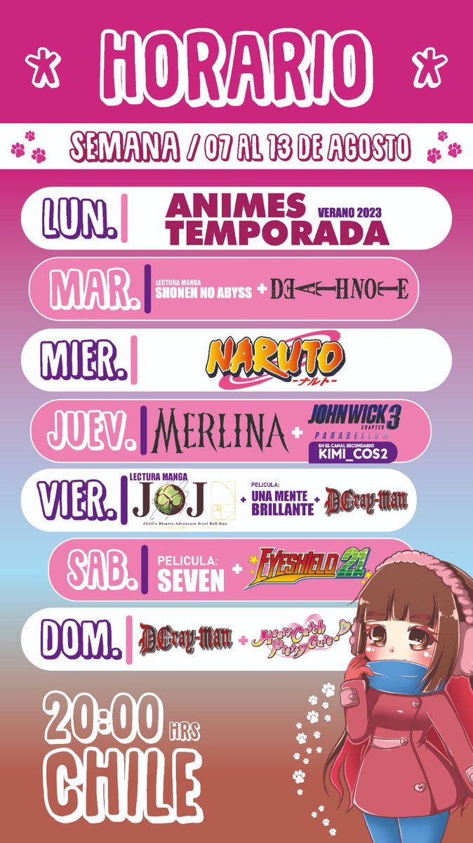 Kimicos1's tweet photo. Horario de la semana!!
Ojito que HOY iniciamos Death Note!! 😈🔥

RT = Cofrecito ♡ https://t.co/Ciy0maWnog
