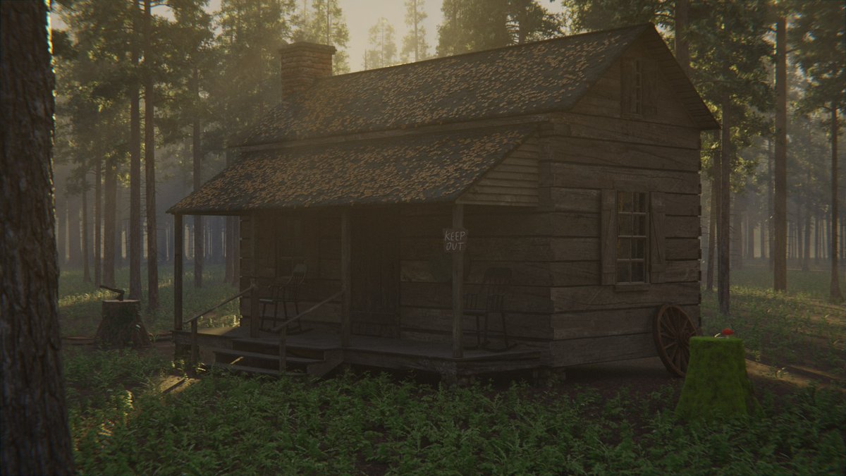 Amidst the silent woods, a lone cabin stands in eerie solitude. Do you dare step inside where secrets lie hidden and darkness dwells? Made by Giovaniv using #Blender3D. bit.ly/3QqTbZf