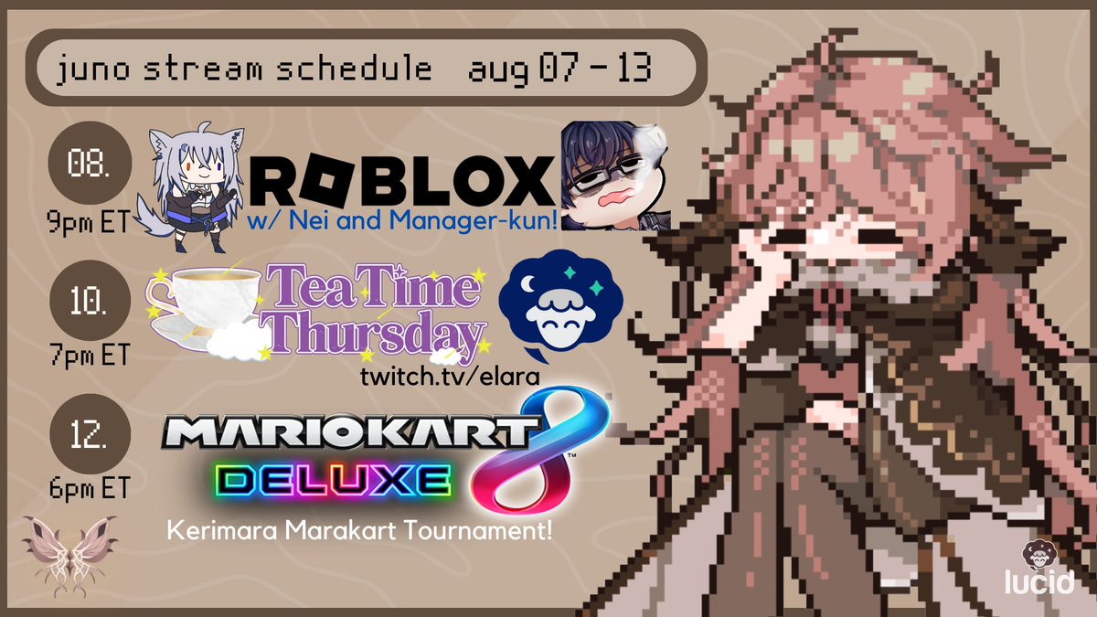 orion_juno's tweet photo. 🕯️juno stream schedule august 07 - 13📷
❥ general: #OrionJuno
❥ live: #junocast
❥ art: #sketchjuno
https://t.co/XKtzYyhgp3
https://t.co/38BLxN1zrr
#Vtubers #ENVtubers https://t.co/pEuCAvV9C3
