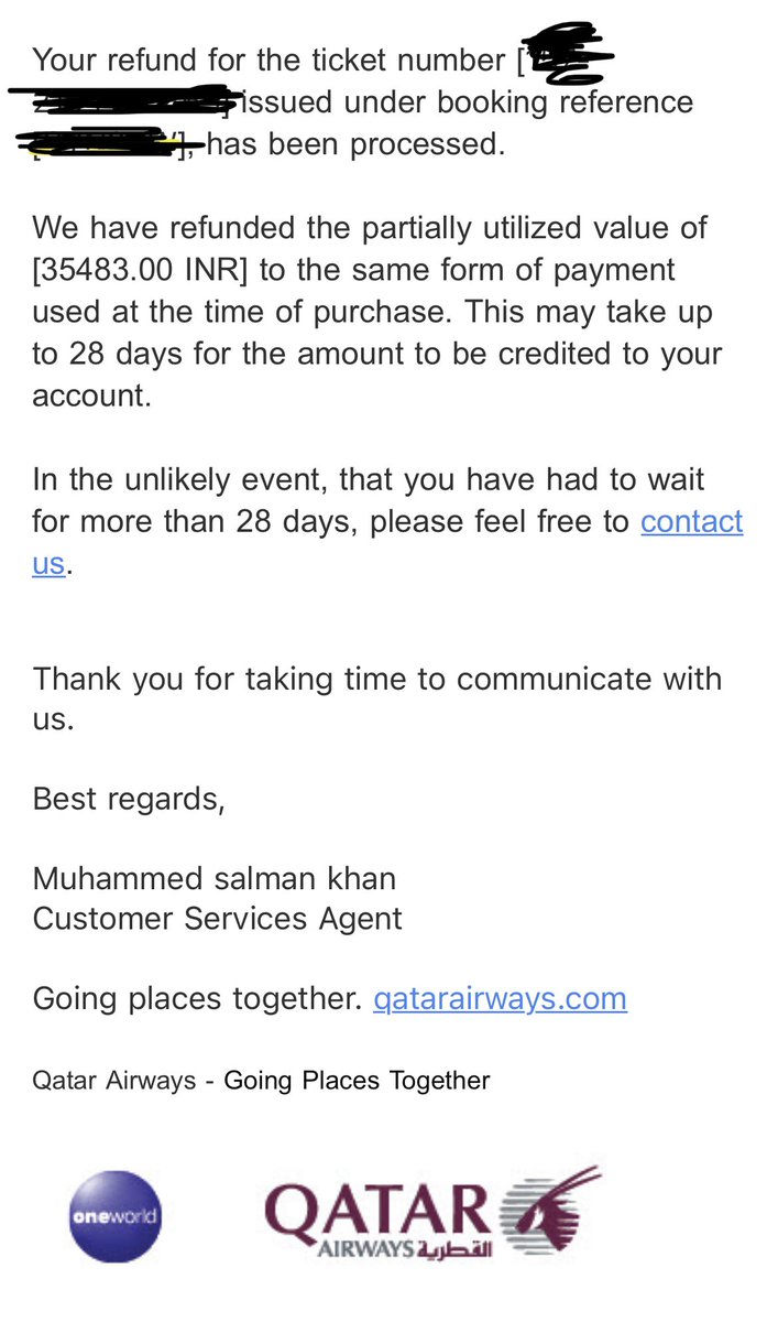 AvijitK24713721's tweet image. @qatarairways hello. I had to cancel my ticket AS YOUR FLIGHT GOT DELAYED AND YOU GAVE AN OPTION TO CANCEL OR CHOOSE THE BEW TIMING. However, you refunded almost only 1/3 of the entire amount. Also your communication shows no explanation of your refund amount? No breakup!
