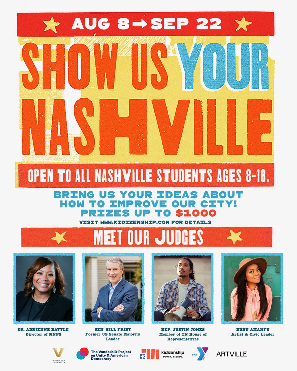Are you between 8 - 18 and have an idea to improve the City of Nashville? Enter the <a href="/kidizenship/">Kidizenship</a> "Show us YOUR Nashville!" contest for a chance to win up to $1,000! The deadline to submit is Sept. 22 rb.gy/jkn9b