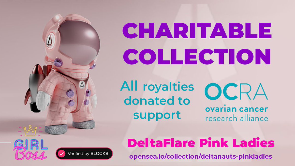 Delta_Flare's tweet photo. Our Pink Ladies collection features 818 Deltanauts who offer
100% of royalties donated to @ocrahope!
Donation will be happening later this month, so there is time to add!

Traded Volume: 40 $ETH 
Floor Price: 0.038 $ETH 

https://t.co/Dcd7ENJIRi 

Thanks @_BossGirls for assist! https://t.co/6thEtf7oM9