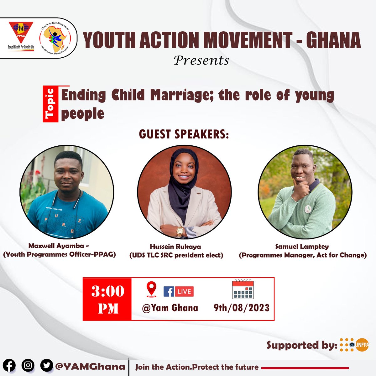 YAMghana's tweet image. Join us tomorrow on YAM Ghana Facebook live to discuss Ending Child Marriage and the Role Young People can play.

 Your voice matters in creating a future free from child marriage. 
@MaxwellAyamba4
#EndChildMarriage
#GirlsNotBrides
YAMGhana - Join the Action, Protect the Future‼️
