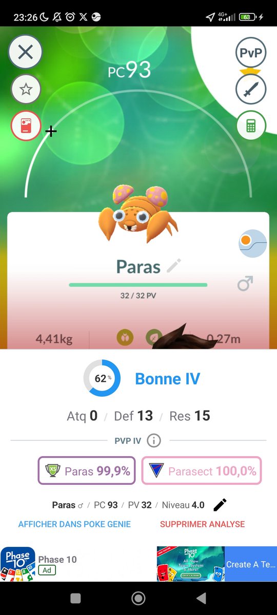 DaPokemonLady's tweet photo. #PokemonGo #SpotlightHour Stonks :
No #Shinys, but I did get this good boi! And 😮, IT'S A RANK 1 !!

That's some GOOD STONKS right there 🍀😄

#PokemonGOApp #PvpIV #Paras #Stonks https://t.co/8L3E1TyAna