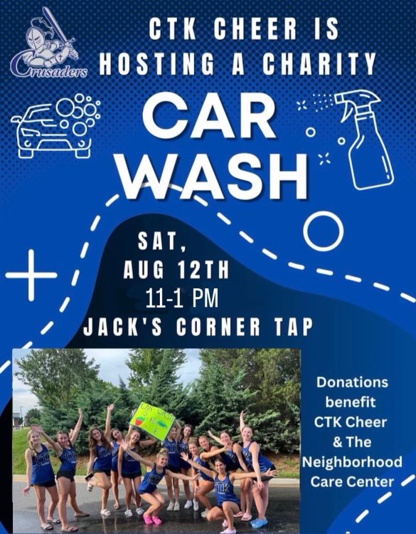 CTKCrusaders's tweet photo. 📣COME OUT and support our cheerleaders! Donations go directly to CTK Cheer and The Neighborhood Care Center! 

📍Jack’s Corner Tap
📆Sat. August 12th
⏰11 AM-1PM 

#GoCrusaders | #CTK | #CTKCheer https://t.co/UO0V8HNF7x