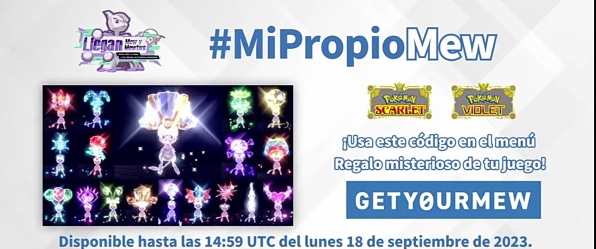 Lobesna22's tweet photo. Nuevo código de Regalo 🎁

Mew: GETY0️⃣URMEW 
#MiPropioMew 

#pokemonpresents 

#PokemonScarletViolet https://t.co/6sRfBXV0uo