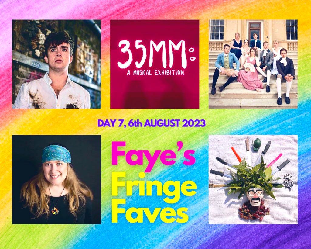 #FayesFringeFaves Day 7 💙

@CWTLPlay <a href="/ZJHawkins/">Zach hawkins</a> - Can’t Wait To Leave

<a href="/35mm_uon/">Musicality's 35MM at the Fringe</a> 35MM: A Musical Exibition

<a href="/AustenImpro/">Austentatious</a> - Austentatious: An Improvised Jane Austen Novel

<a href="/RachCreeger/">Rachel Creeger</a> - Ultimate Jewish Mother

<a href="/BristolBardFest/">Bristol Shakespeare Festival</a> - Julius Caesar: The Musical

#EdFringe2023 #MustSee