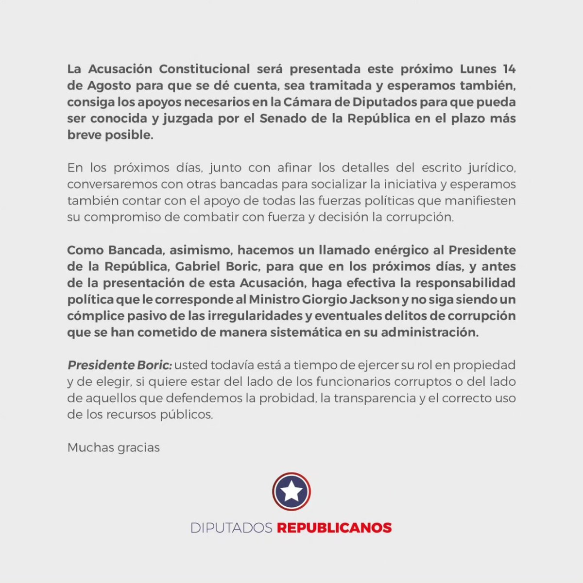 DipRepublicanos's tweet photo. 🚨AC CONTRA MINISTRO JACKSON🚨
#acusacionconstitucionaljackson #acjackson #boric #RepublicanosChile #partidorepublicanodechile https://t.co/pLKomsyLaf