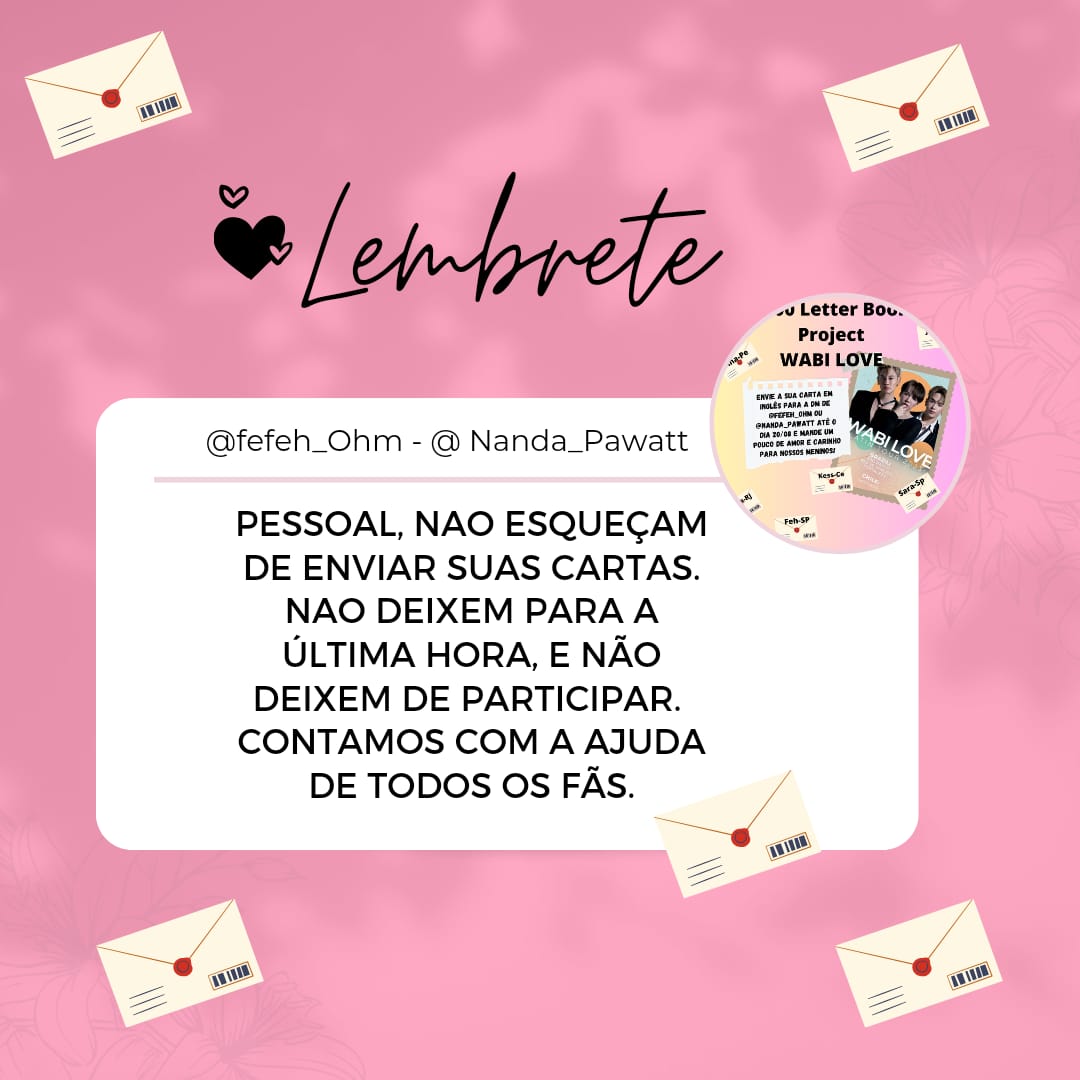 BBD_PROJECTS's tweet photo. ⚠️ Não irá ao #WabiLoveLTinBrazil mas quer mostrar o seu carinho pelos meninos?⚠️
Nós temos a solução 👏
Envie sua cartinha para fazer parte do nosso Letter Book.
Projeto 0800 feito de fã pra fã 🇧🇷
❤️Não perca essa oportunidade❤ https://t.co/vqnbIiDFKU