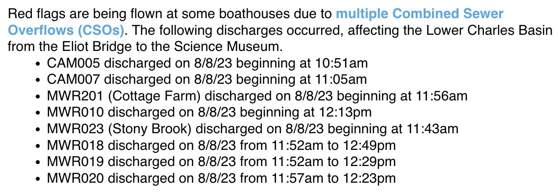 charlesriver's tweet photo. The CSOs just keep coming! 💩 Red flags are being flown due to numerous sewage overflows. 🚩🚩🚩

Avoid contact with the water for 48 hours, as there may be increased health risks due to bacteria or other pollutants.

Learn more > https://t.co/JEg490i7eR https://t.co/bXkW9gqoC7