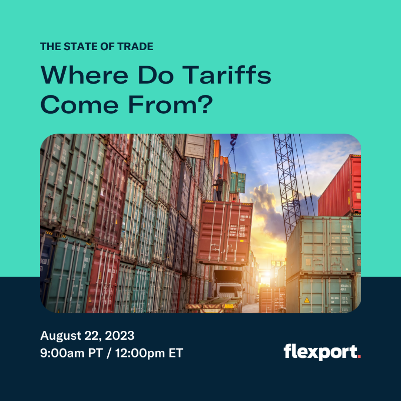 flexport's tweet photo. [LAST CHANCE TO REGISTER] Tariffs are a crucial aspect of global commerce. But where do they come from? 🤔 Join us as we delve into the historical, economic and political factors that shape tariffs and their significance in international trade. @philipilevy @TomGouldCustoms @ppi