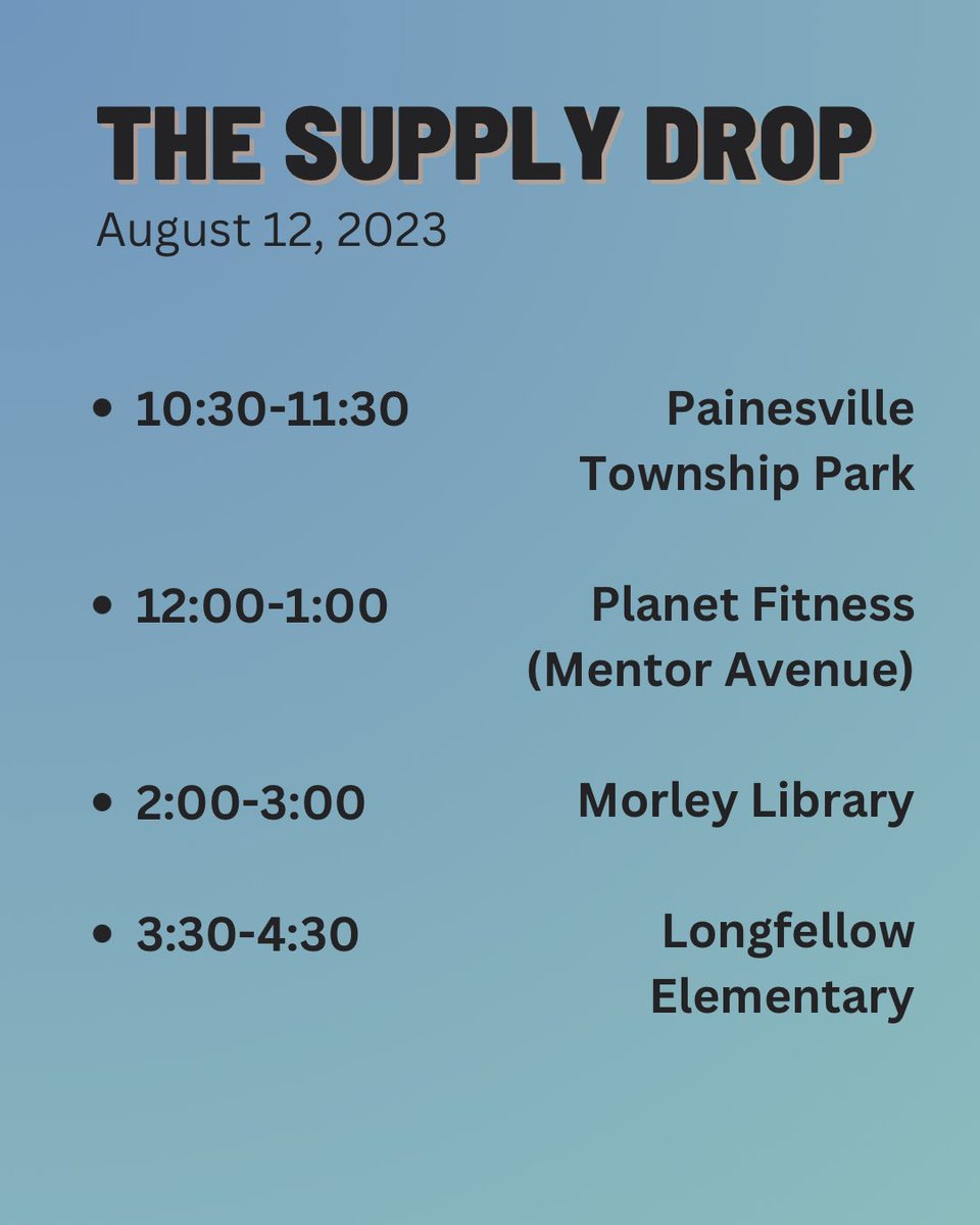 thebackpackfund's tweet photo. Here’s the full list of locations we’ll be at this Saturday, giving out school supplies! https://t.co/gyU5kZ1lSF