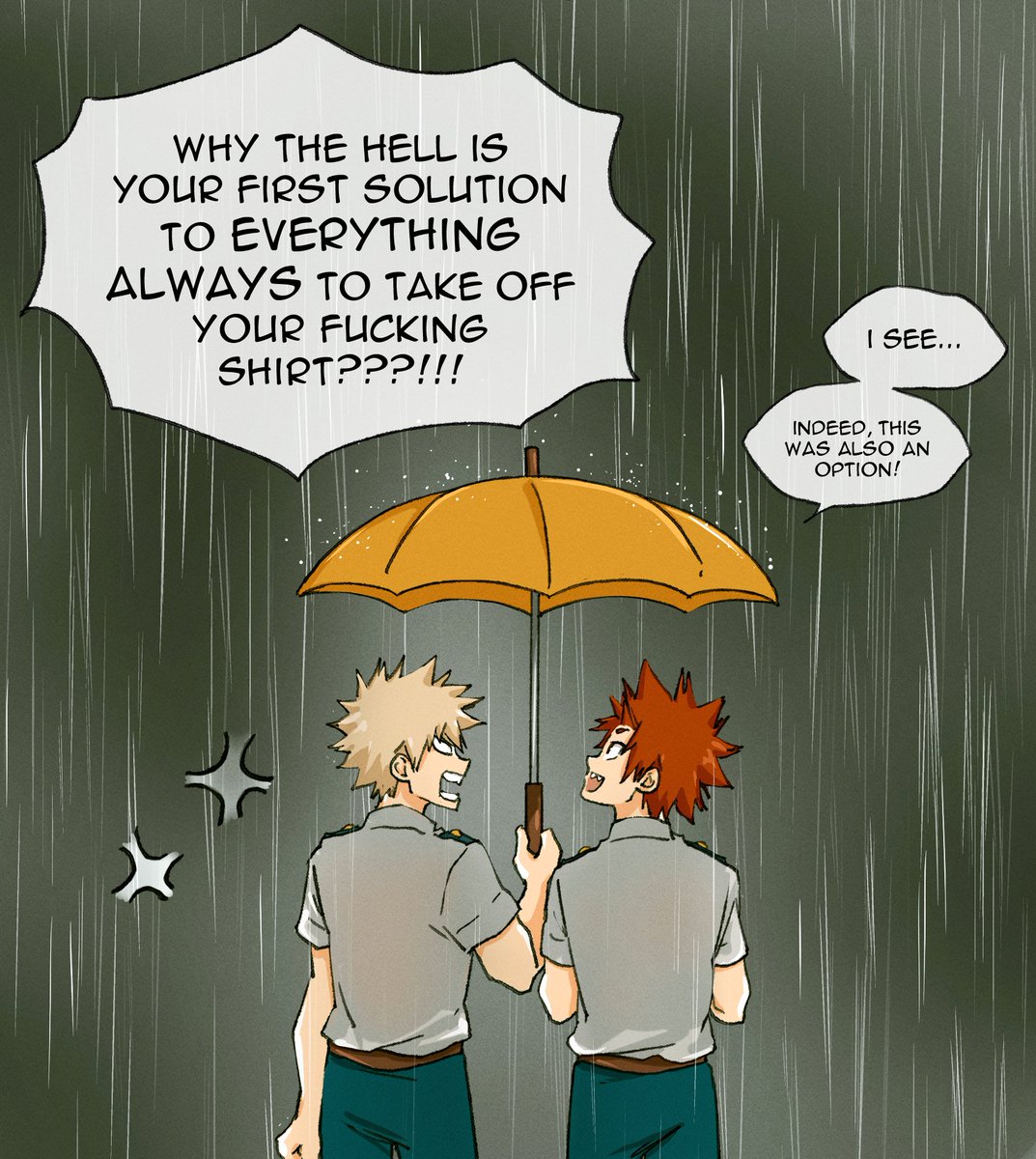 Krbk Month 2023 Day 2 - Rain

....why change tactics when they work?

#kiribaku #KRBKMonth23