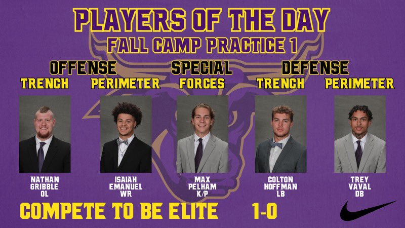 Strong representation of Candidates for Player Of the Day on Day 1! But here are the Student-Athletes who made the cut from Yesterday: @njgribble6 @zaiahE23 @MaxPelham04 @ColtonHoffman16 @trey_vaval_ 👀 forward to Raising The Bar tonight!🤘 #MakeTheJourney #RollHerd #C2BE #WAR1-0