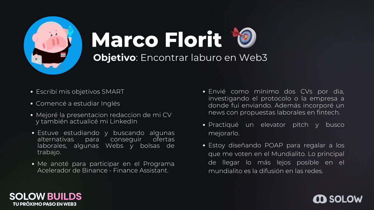 solowcripto's tweet photo. #MeetTheBuilder
👷@MarcoFlorit
🎯Encontrar laburo en Web3
Mirá su pitch y progreso durante el programa 👇 https://t.co/QaGSmVqwK3