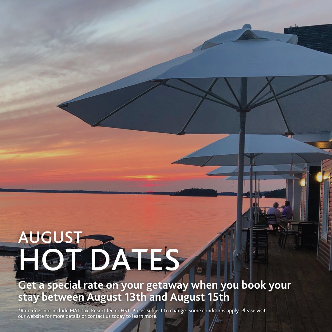 Let's slip away into a moment in time this August 🌅 Get a special rate on your stay when you book between August 13 &amp; August 15, &amp; experience sunset views like this in Muskoka.

Rate does not include MAT tax, resort fee or HST. Price subject to change. Some conditions apply.