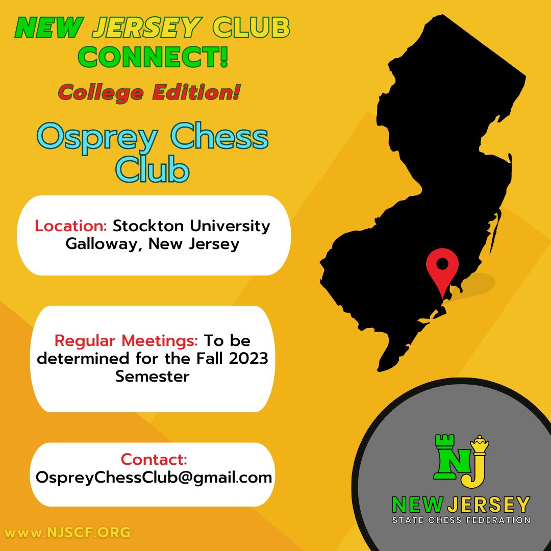 NJ_Chess's tweet photo. We are back with club connect! As we are getting closer and closer to the beginning of the Fall semester this time around we are featuring some college organizations in the state. 

First up we are going to South Jersey to feature Stockton's, Osprey Chess Club! https://t.co/vczCLdbcr9