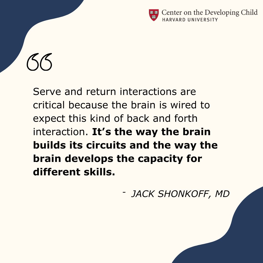 This week, we’re exploring the importance of serve &amp; return interactions. A serve and return interaction is when an infant or young child babbles, gestures, or cries, and an adult responds with eye contact, words, or a hug.

To learn more here: bit.ly/2wX9iXL