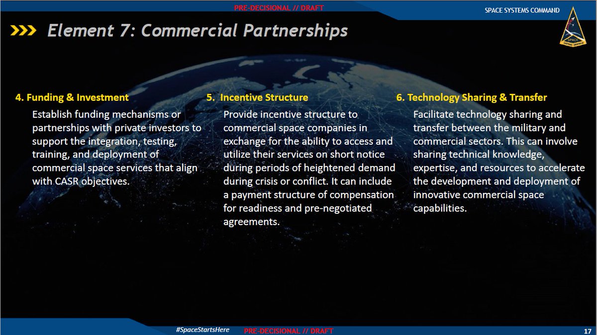 LeandraBrnstein's tweet photo. Draft outline of incentives for industry to participate in the Commercial Augmentation Space Reserve. (From CASR draft framework. RFI extended thru Aug. 20) https://t.co/7GXn4kqvI1 https://t.co/NVanfrtQBA