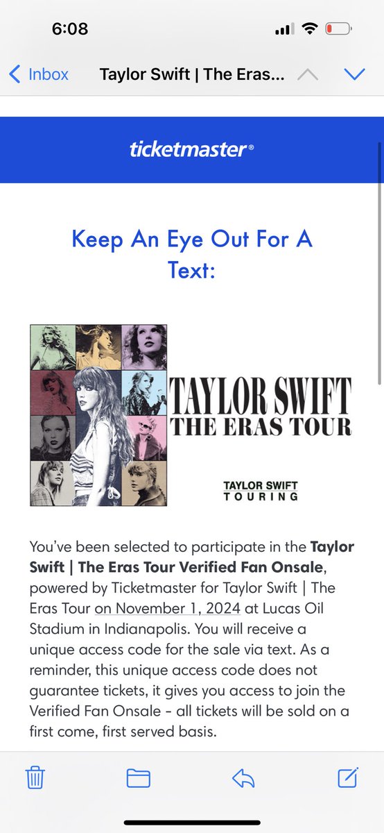 TaylorA_Class's tweet photo. Just got my #ErasTour email! #TaylorSwift https://t.co/ZXr0kQbJOi
