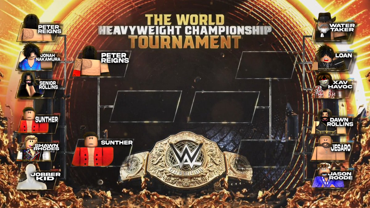 WWEDRoblox's tweet photo. Peter Reigns and SUNTHER advanced this following raw and we're gonna see if we have time to do finish upthis tournament so we can start MITB qualifiers. https://t.co/7Cm7yRuoT2