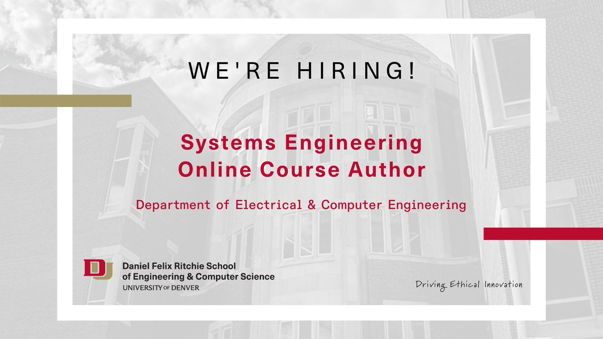 Come be a part of an exciting new systems engineering program at DU! We're looking for people to design and teach courses. Learn more &amp; apply ➡️
Adjunct Faculty: ecs.page.link/KFycC 
Online Course Author: ecs.page.link/6rX6E