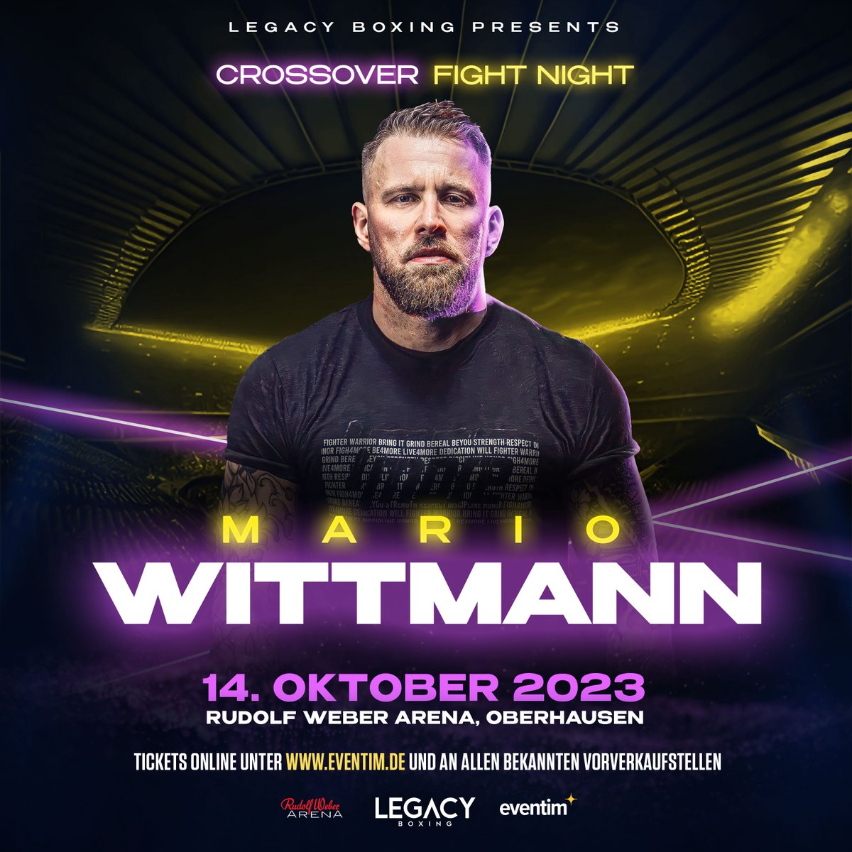 FIGHT UPDATE! Heute haben wir wieder eine spannende Ankündigung für euch, Mario Wittmann wird ebenfalls am 14.10.2023 in der Rudolf Weber ARENA Oberhausen boxen. Sichert euch Tickets auf eventim.de und an allen bekannten Vorverkaufsstellen.