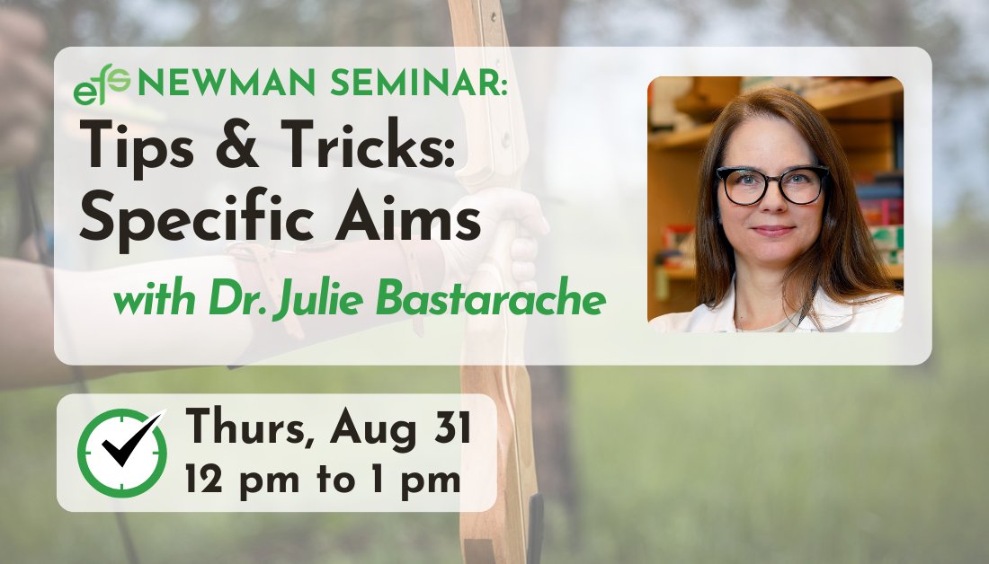 Upcoming Newman Seminar →Tips & Tricks: Specific Aims, w/ Dr. Julie Bastarache, Assoc Prof of Medicine, Asst VP for Clinical & Translational Scientist Development. In-person, Thurs, Aug 31, 12 pm - 1 pm, in MCN C2209: bit.ly/3HdgFvW @VUMC_Medicine #NewmanSociety