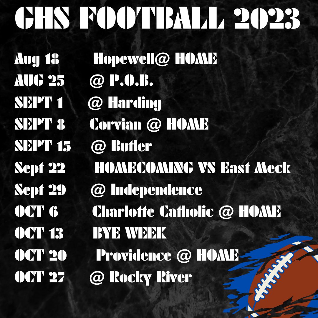 Updated Schedule for GHS Football 2023 Season                                                       #GCODE #wildcatsathletics #WEUSOUR