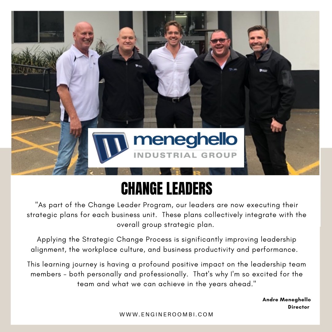Congratulations to the Leadership Team at Menegehello Group for their admirable commitment to stepping away from day-to-day operations and focusing on the strategic vision and direction of the business.

engineroombi.com