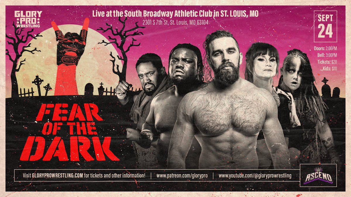 WeAreGloryPro's tweet photo. Tickets on sale now!
Glory Pro Wrestling returns to the South Broadway Athletic Club
Sunday Sept 24 | 3pm
ft @JPWARHORSE @CalvinTankman @_theyaremax_ @JodyThreat @HEELCamaro @TheTootieLynn @VeryKodyLane @JakeSomething_ @TheRohitRaju @LaynieLuck @ThanksDanTheDad @MileHighMagnum + MORE
🎟️Link in bio🎟️
