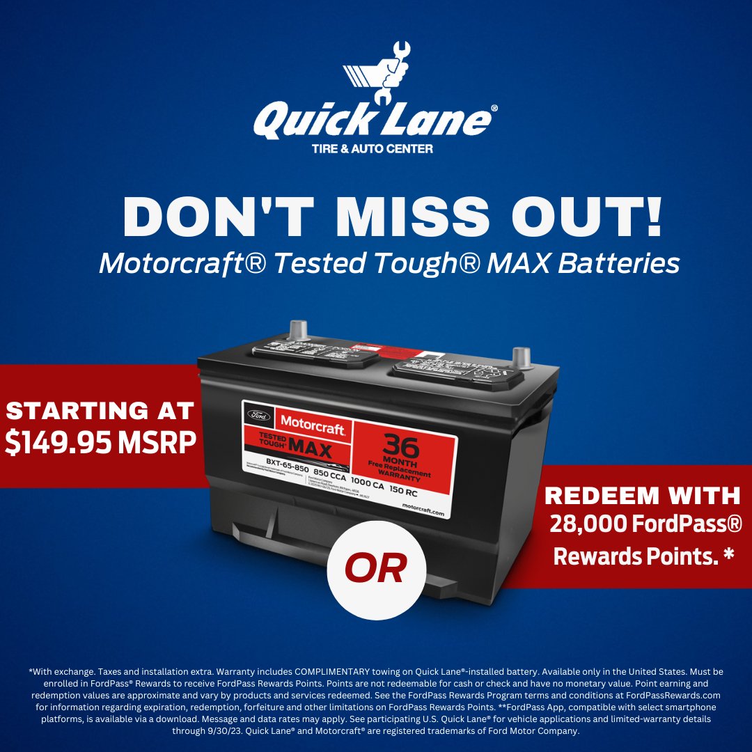 QuickLaneRGV's tweet photo. Need a new car battery? Don't miss out on this limited time offer!  #motocraft #quicklane https://t.co/quxWloXzvK