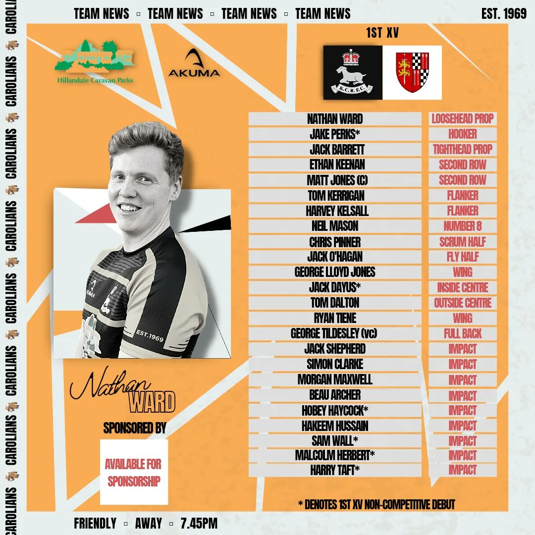 KCRFC1969's tweet photo. 🐐TEAM NEWS

52 players make the short trip south to Droitwich for the 2 fixtures on Thursday night.

It all comes back around in no time. Let's get it 🖤🧡

#BecomeACarolian https://t.co/uDCr9Pdx4S