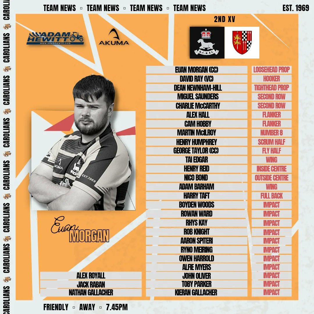 KCRFC1969's tweet photo. 🐐TEAM NEWS

52 players make the short trip south to Droitwich for the 2 fixtures on Thursday night.

It all comes back around in no time. Let's get it 🖤🧡

#BecomeACarolian https://t.co/uDCr9Pdx4S
