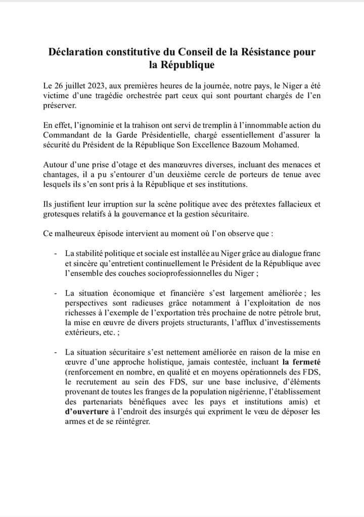 actuniger's tweet photo. #Niger #CNSP
L'ancien ministre et ex chef rebelle Rhissa Ag Boula annonce la création d'un Conseil de la Résistance pour la REPUBLIQUE (#CDR)
@actuniger https://t.co/yCIJyEMwGE