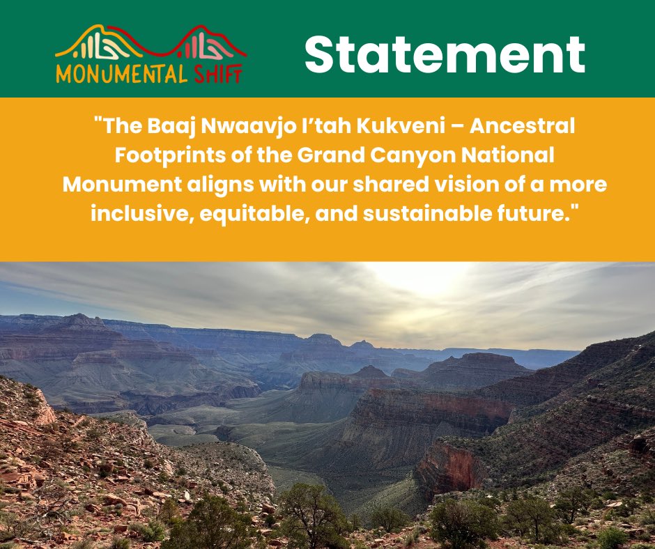 Today, we celebrate the designation of
the Baaj Nwaavjo I’tah Kukveni – Ancestral Footprints of the Grand Canyon National Monument. Thank you @Potus for protecting a sacred land for the Tribes &amp; an irreplaceable landscape. Read our statement. ow.ly/O7xr50PvogJ #KeepitGrand
