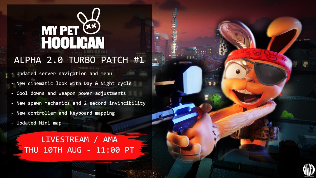 Continuous Improvement. Continued Hooliganism!

First of many patches has now been deployed, as we ready ourselves for a Public Alpha!

Livestream &amp; AMA this Thursday at 11:00 PT... PULL UP!

Add to your wishlist now 👇

store.epicgames.com/en-US/p/my-pet…
