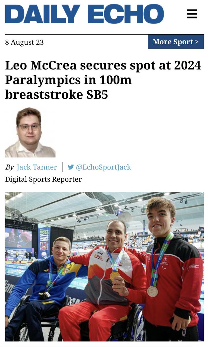 🔥Great Article🔥

<a href="/LeoMcCreaPLY/">Leo McCrea</a> 🇨🇭🏊🏼‍♂️💦
#OurWorldViceChamp🥈

🔜<a href="/Paris2024/">Paris 2024</a>
<a href="/Paralympics/">Paralympic Games</a> 🙌

👉 bournemouthecho.co.uk/sport/23709004…

🙏<a href="/Bournemouthecho/">Bournemouth Echo</a> @SwissParalympic
<a href="/SportBU/">SportBU</a>
<a href="/bournemouthuni/">Bournemouth Uni</a>
<a href="/BCSswimming/">bournemouth collegiate school swimming</a>
<a href="/PooleSwimming/">Poole Swimming Club</a>
<a href="/MountKellySport/">Mount Kelly Sport</a>
<a href="/DavidLloydUK/">David Lloyd Clubs</a>
<a href="/dwarfsportDSAuk/">DSAUK</a> 
<a href="/LPUKOnline/">Little People UK</a> 
<a href="/CPFC/">Crystal Palace F.C.</a>❤️💙