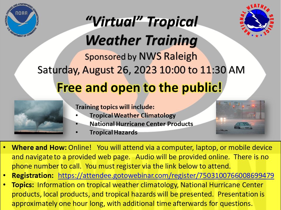 ReadyForsyth's tweet photo. Hey, weather buffs!! Free, online weather training! NWS-Raleigh Meteorologist Tom Green is offering this class on Sat., August 26. You can take it right from your home. https://t.co/Icj0vf4UgU