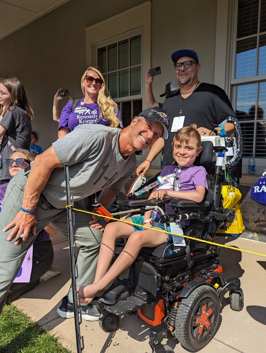 Julian got the chance to meet Coach John Harbaugh today at <a href="/Ravens/">Baltimore Ravens</a> training camp. Julian has acute flaccid myelitis and does not have use of his hands. (1/3)