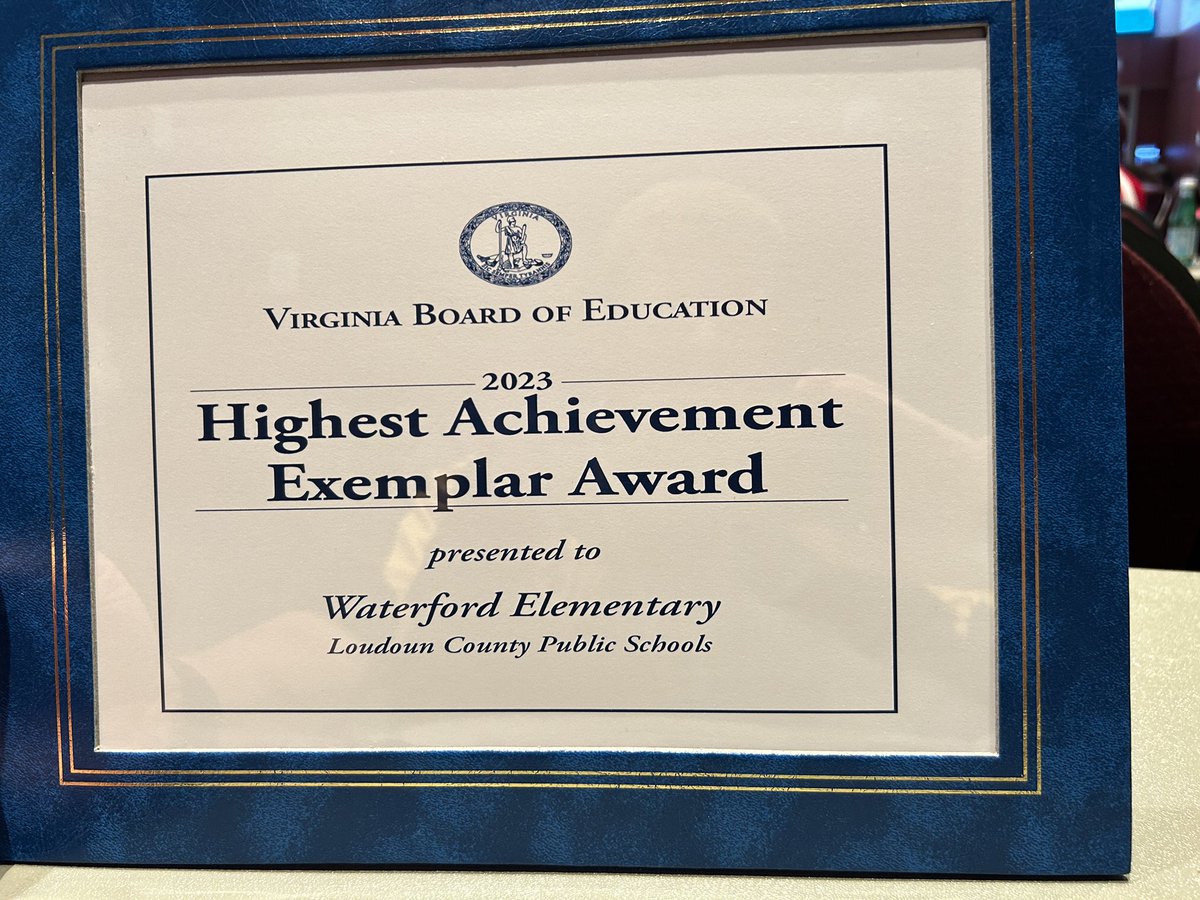 WaterfordES's tweet photo. Congratulations to the students, staff, and entire Waterford Elementary Community for being recognized at tonightโs School Board meeting as one of 3 LCPS Schools awarded the @VDOE_News Highest Achievement Exemplar Award! #WATWeDo https://t.co/C3mNXU7iJl