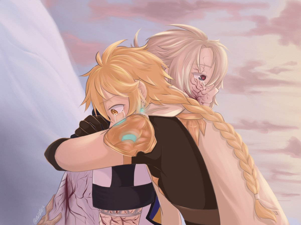 nivithia's tweet image. &quot;In the end, the only thing he felt, was the rising sun‘s warmth caressing his skin one last time…&quot;

My piece for Day 3 of #AlbetherWeek2023 - Corruption

#GenshinImpact #Albether