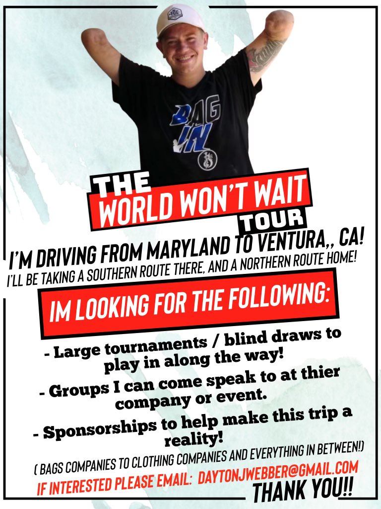 OGDaytonWebber's tweet photo. I’m taking a trip across the country to the greatest cornhole spectacle on earth Spencer Mackenzie’s The Throwdown! THE LARGEST CORNHOLE TOURNAMENT IN THE WORLD‼️‼️‼️‼️
#theWorldWontWait
#nolimits
#spencermackenziesthethrowdown
@IAmSteveHarvey 
@Nike 
@UnderArmour https://t.co/OmG3098fRb