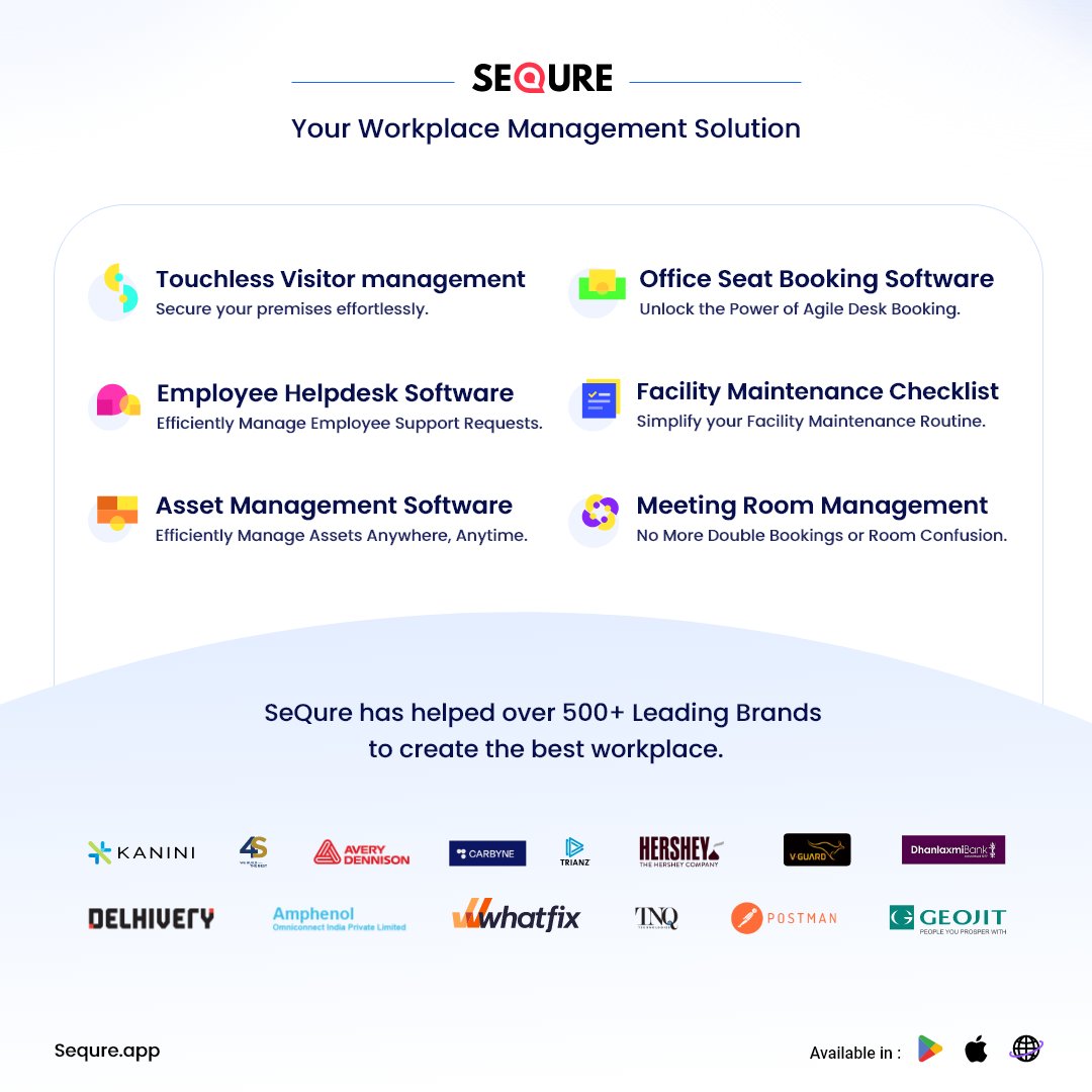 SeQure offers a range of cutting-edge Workplace Management products that cater to various aspects of facility operations. Start 7-Day FREE Trial: sequre.app/trial-for-free…
#workplacemanagement #facilitymanagement #hybridwork