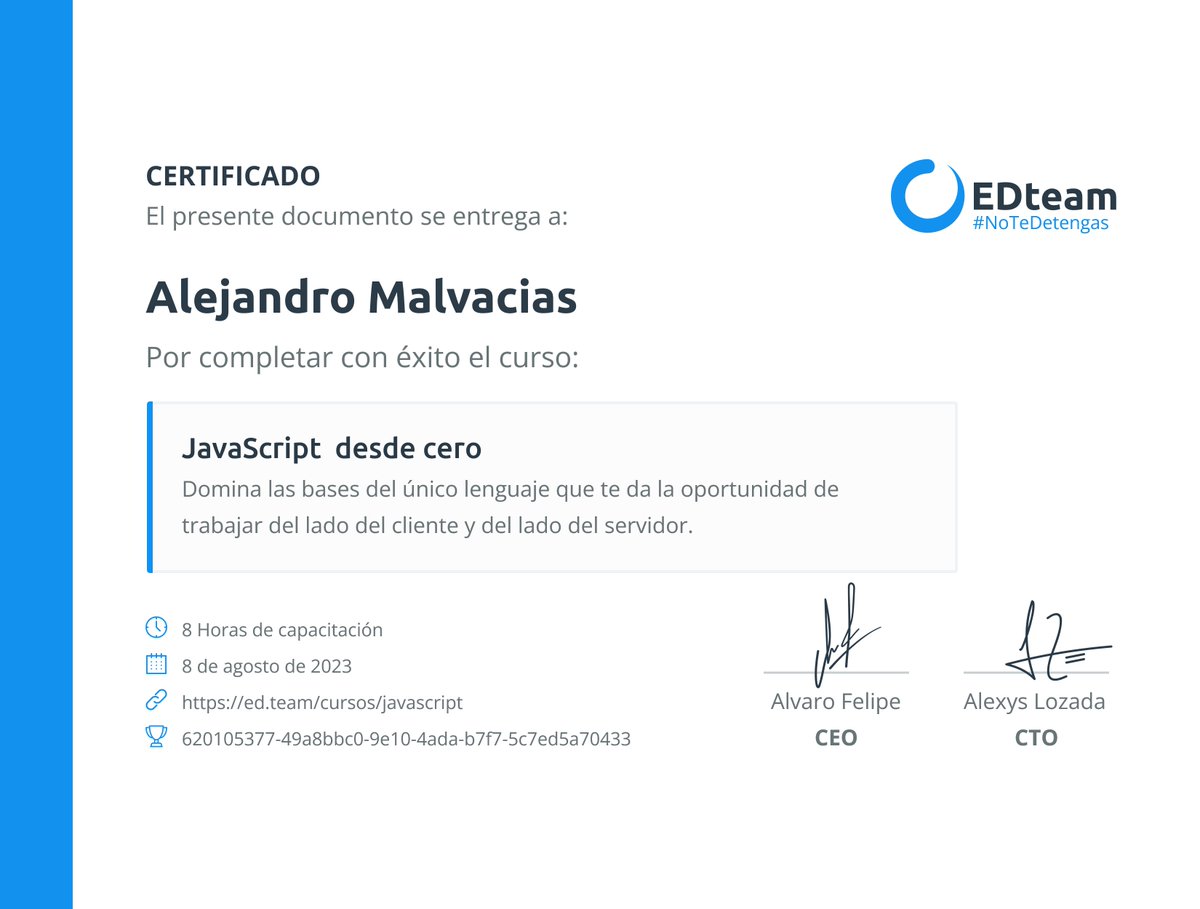 AlejandroMalv17's tweet image. Hey guys! I complete this certification
#javascript #javascriptprogramming #webdevelopment #webdeveloper