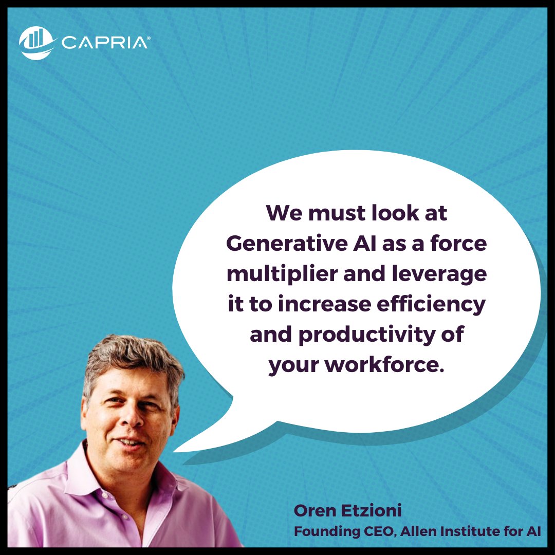 💡#TipOfTheWeek:

Unleash #GenerativeAI's potential as a dynamic force multiplier🚀

Here's a valuable tip on boosting workforce efficiency and productivity from <a href="/etzioni/">Oren</a>, Founding CEO at Allen Institute for AI. 

Watch this space for more!

#GlobalSouth #AllThingsAIwithCapria